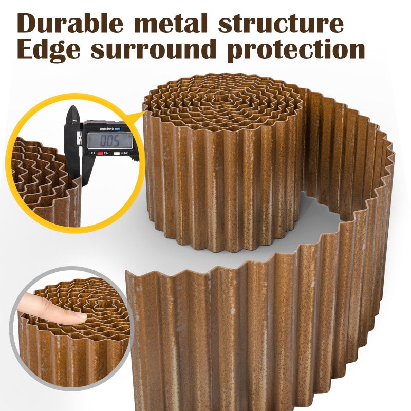 LAVEVE Corrugated Metal Garden Edging - 6"" x 40' Pre-Rusted Landscape Edging Border for Lawn  Flower Bed  Garden Fence  Paver Edging - Image 2